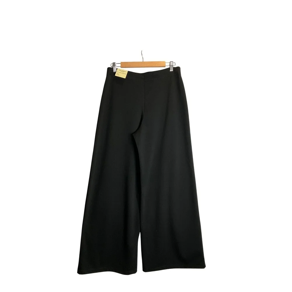 NEW Max Studio London Pintuck Wide Leg Trousers Black High Rise Minimalist‎ L